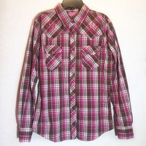Cowgirl Hardware pink snap western  rodeo shirt